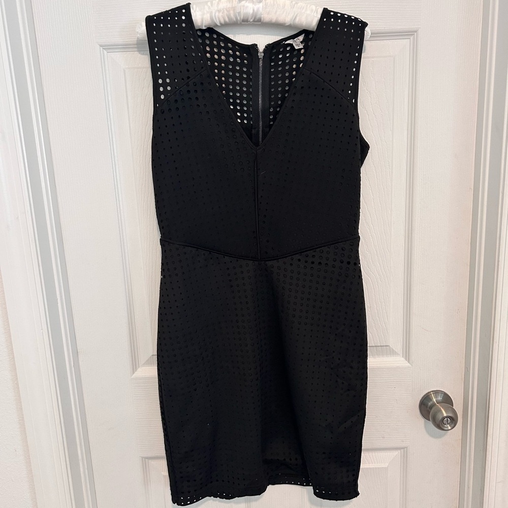Guess Black Sleeveless Scuba Mini Dress with Hole Overlay Size M